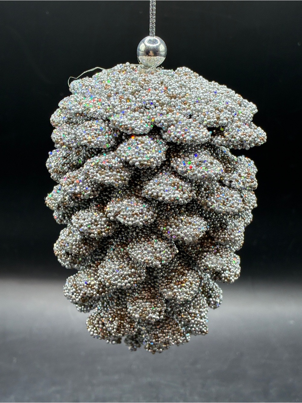 Silver Glitter Pine Cone Ornaments, Set of 16